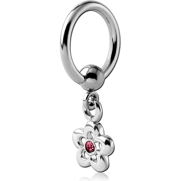 SURGICAL STEEL BALL CLOSURE RING WITH JEWELLED FLOWER CHARM