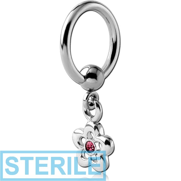 STERILE SURGICAL STEEL BALL CLOSURE RING WITH JEWELLED FLOWER CHARM