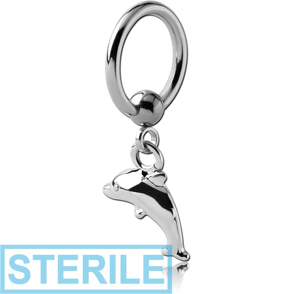 STERILE SURGICAL STEEL BALL CLOSURE RING WITH DOLPHIN CHARM