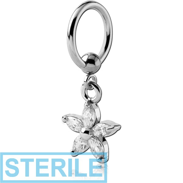 STERILE SURGICAL STEEL BALL CLOSURE RING WITH JEWELLED CLOVER CHARM