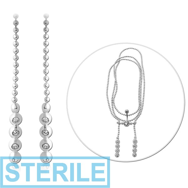 STERILE RHODIUM PLATED BRASS BELLY CHAIN WITH JEWELS