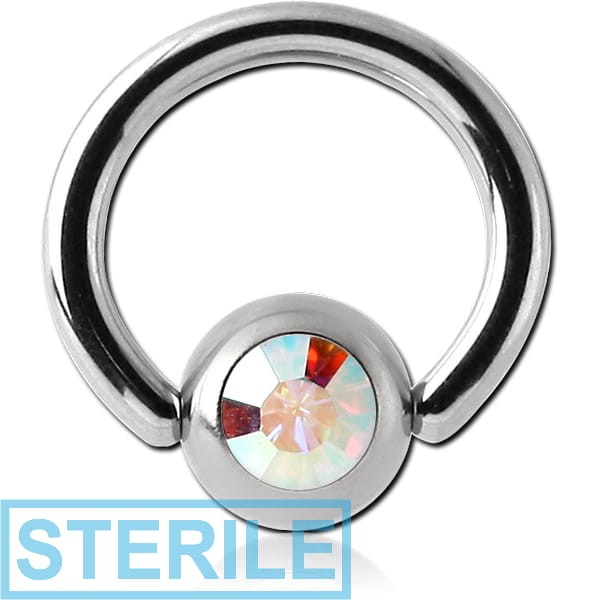 STERILE SURGICAL STEEL JEWELLED BALL CLOSURE RING WITH OPTIMA CRYSTAL