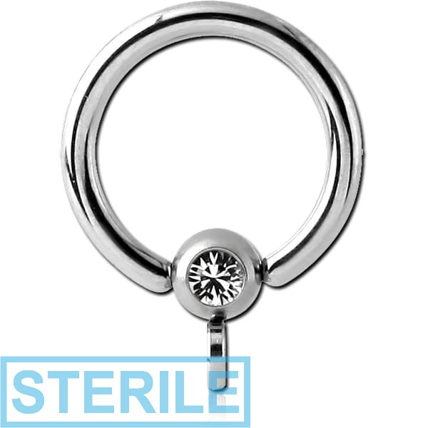 STERILE SURGICAL STEEL JEWELLED BALL CLOSURE RING WITH VERTICAL HOOP