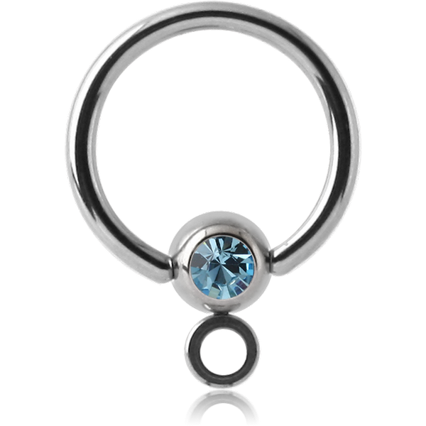 SURGICAL STEEL OPTIMA CRYSTAL JEWELLED BALL CLOSURE RING WITH HORIZONTAL HOOP