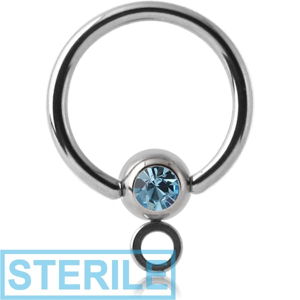 STERILE SURGICAL STEEL OPTIMA CRYSTAL JEWELLED BALL CLOSURE RING WITH HORIZONTAL HOOP