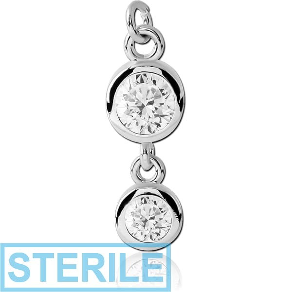 STERILE RHODIUM PLATED BRASS DOUBLE JEWELLED CHARM