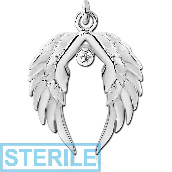 STERILE RHODIUM PLATED BRASS JEWELLED WINGS CHARM