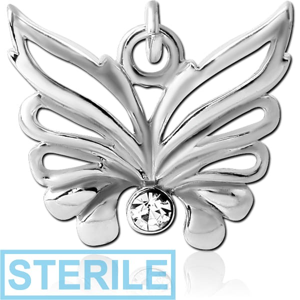 STERILE RHODIUM PLATED BRASS JEWELLED BUTTERFLY CHARM