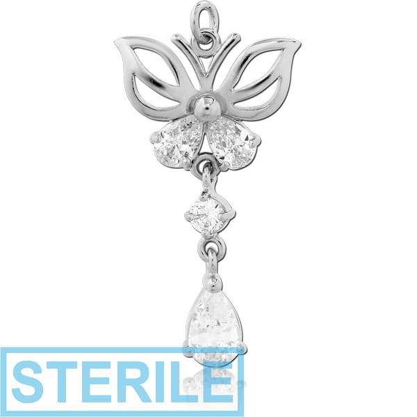 STERILE RHODIUM PLATED BRASS JEWELLED BUTTERFLY CHARM