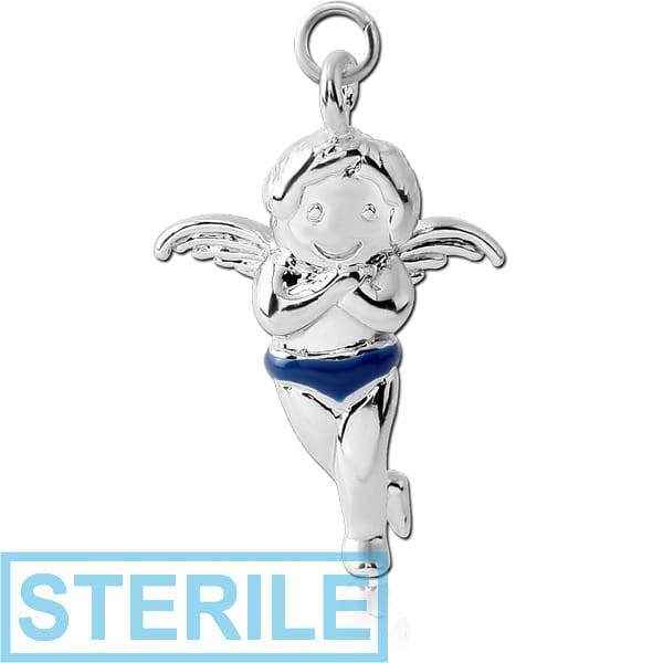 STERILE RHODIUM PLATED BRASS CHARM WITH ENAMEL - BABY ANGEL