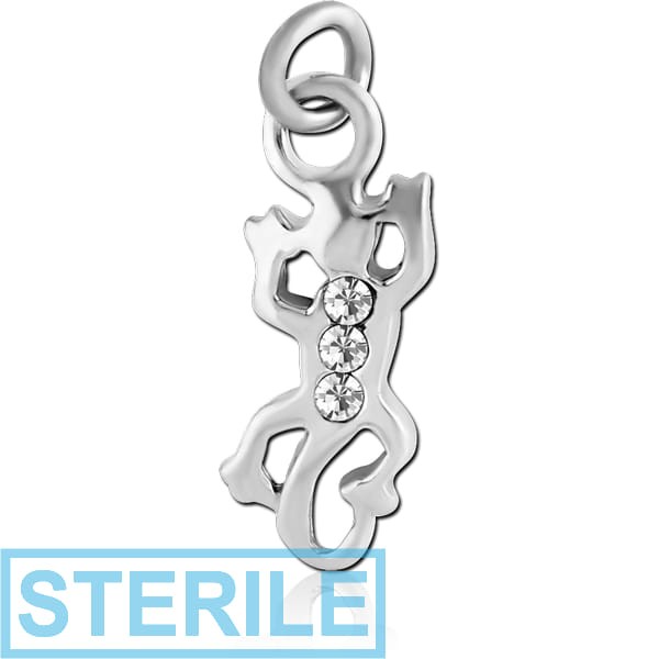 STERILE RHODIUM PLATED BRASS JEWELLED SALAMANDER CHARM