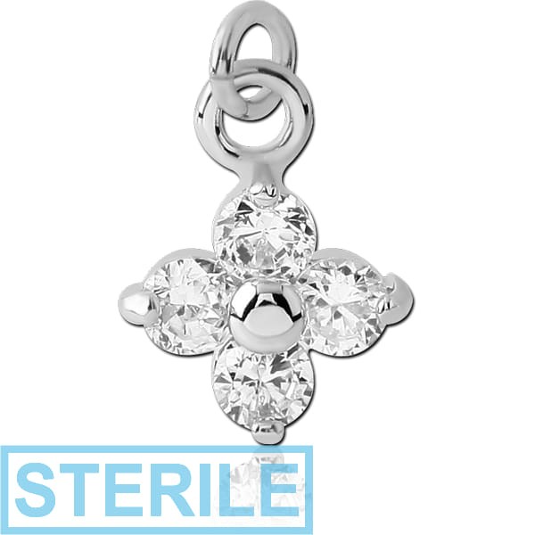 STERILE RHODIUM PLATED BRASS JEWELLED FLOWER CHARM