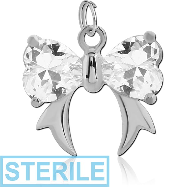 STERILE RHODIUM PLATED BRASS JEWELLED BOW CHARM