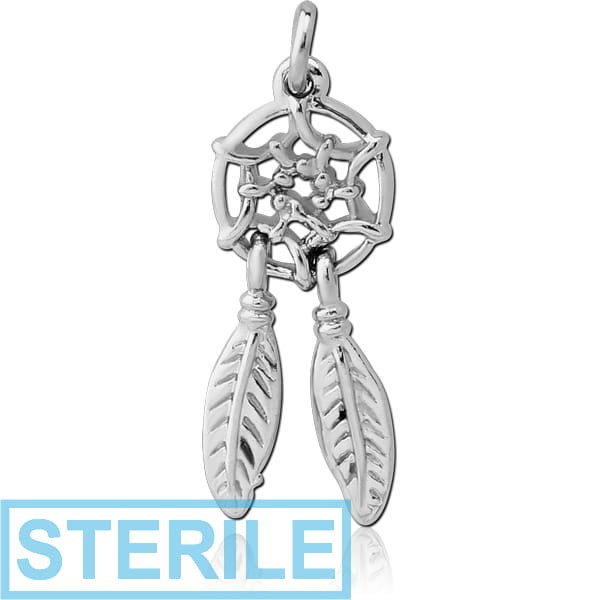 STERILE RHODIUM PLATED WHITE METAL DREAMCATCHER CHARM