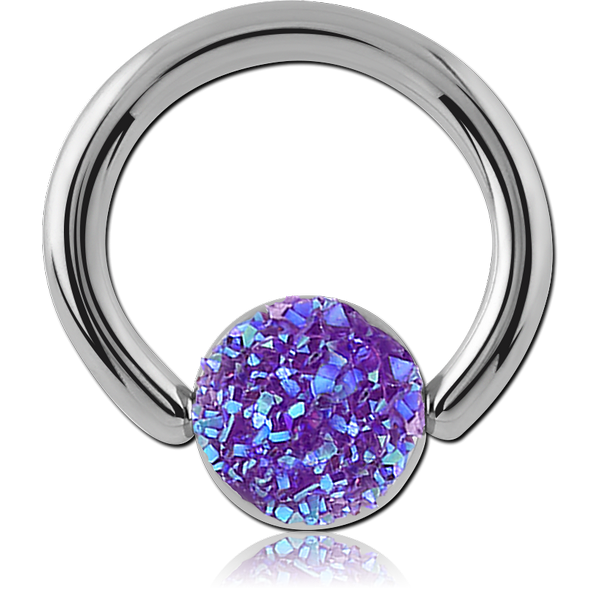 SURGICAL STEEL SYNTHETIC DRUZY CRYSTALS BALL CLOSURE RING