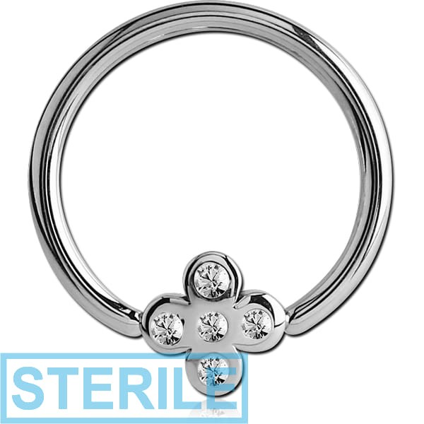 STERILE SURGICAL STEEL BALL CLOSURE RING WITH JEWELLED ATTACHMENT - CROSS