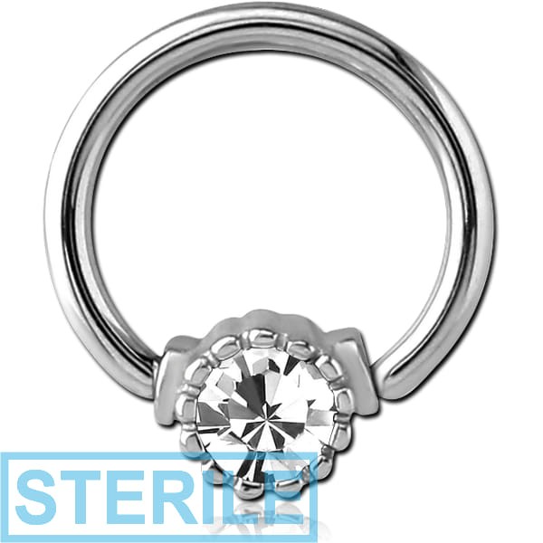 STERILE SURGICAL STEEL BALL CLOSURE RING WITH JEWELLED ATTACHMENT - CIRCLE