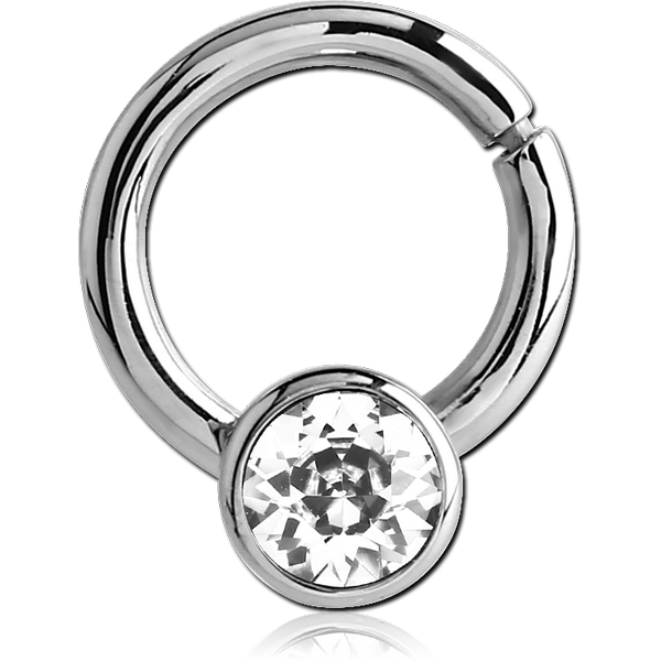 SURGICAL STEEL HINGED BALL CLOSURE RING WITH JEWELLED ATTACHMENT - CIRCLE