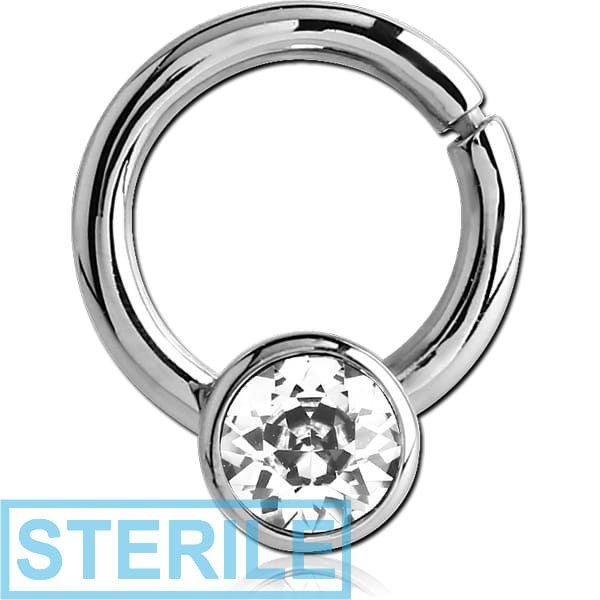 STERILE SURGICAL STEEL HINGED BALL CLOSURE RING WITH JEWELLED ATTACHMENT - CIRCLE