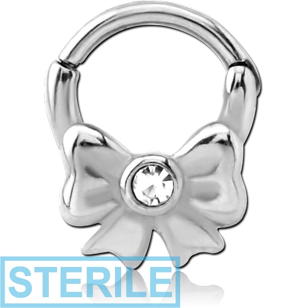 STERILE SURGICAL STEEL HINGED BALL CLOSURE RING WITH JEWELLED ATTACHMENT - BOW