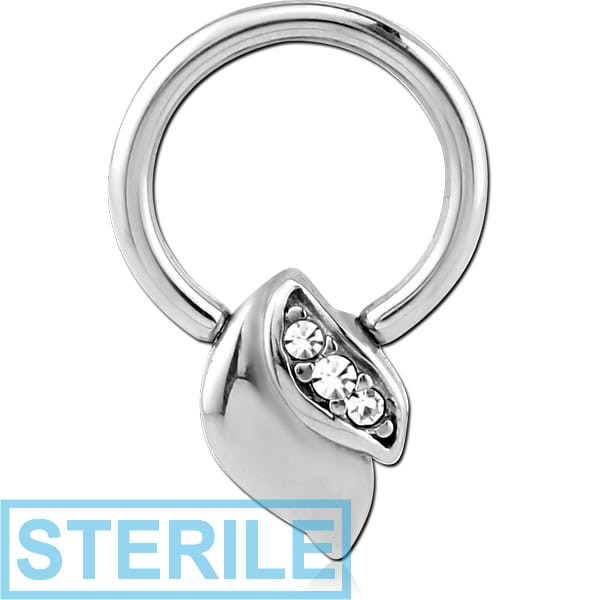 STERILE SURGICAL STEEL BALL CLOSURE RING WITH JEWELLED ATTACHMENT - LEAFS