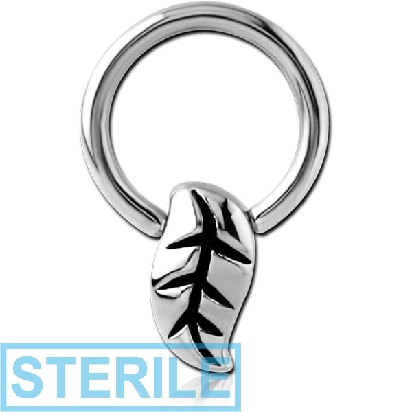 STERILE SURGICAL STEEL BALL CLOSURE RING WITH ATTACHMENT - LEAF