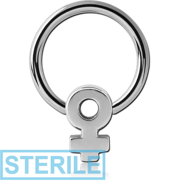 STERILE SURGICAL STEEL BALL CLOSURE RING WITH ATTACHMENT - FEMALE SIGN