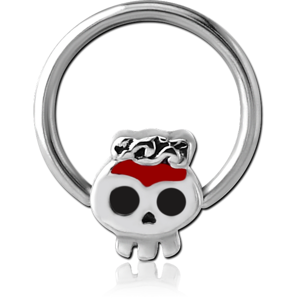 SURGICAL STEEL BALL CLOSURE RING WITH ATTACHMENT WITH ENAMEL - SKULL