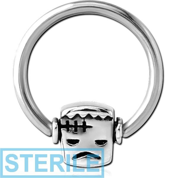 STERILE SURGICAL STEEL BALL CLOSURE RING WITH ATTACHMENT - FRANKENSTEIN