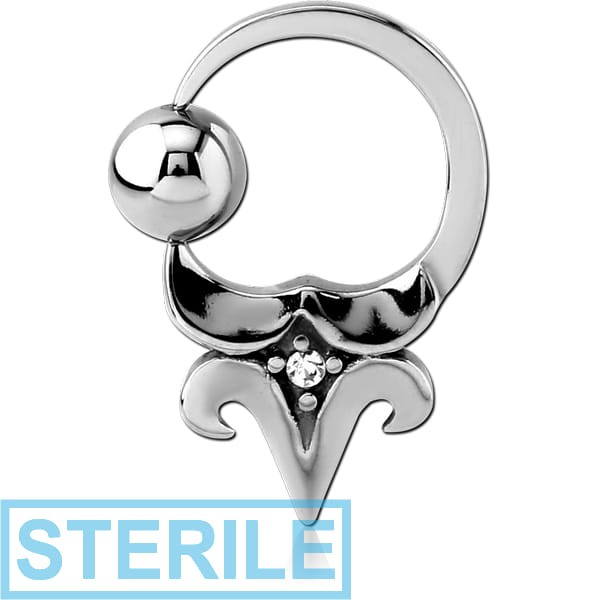 STERILE SURGICAL STEEL JEWELLED DESIGN SIDE BALL CLOSURE RING