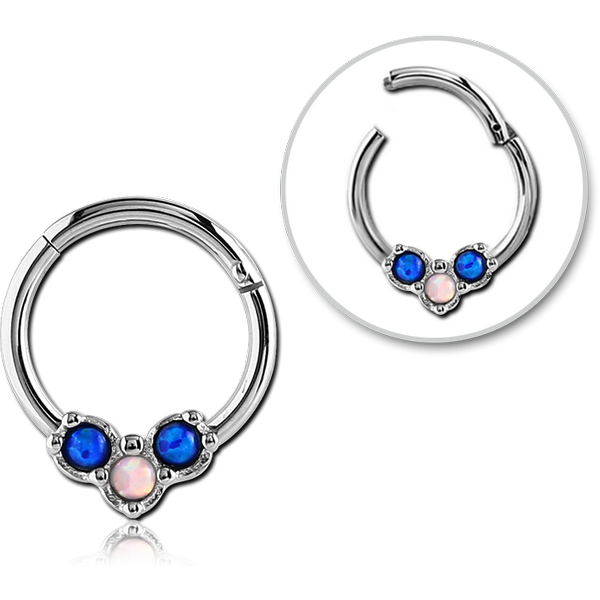 SURGICAL STEEL ROUND SYNTHETIC OPAL HINGED SEPTUM RING