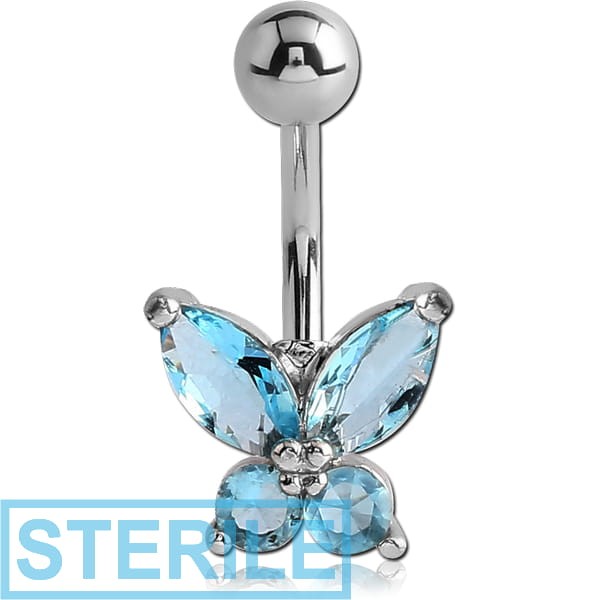 STERILE RHODIUM PLATED BRASS JEWELLED BUTTERFLY NAVEL BANANA