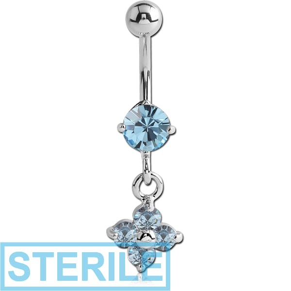 STERILE RHODIUM PLATED BRASS JEWELLED NAVEL BANANA WITH FLOWER CHARM