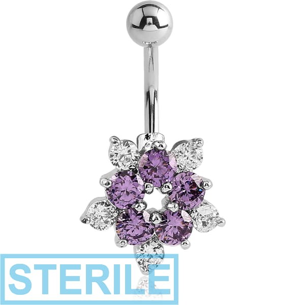 STERILE RHODIUM PLATED BRASS JEWELLED NAVEL BANANA