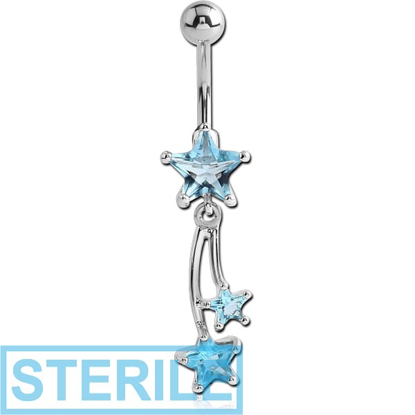 STERILE RHODIUM PLATED BRASS JEWELLED SHOOTING STAR DANGLING NAVEL BANANA