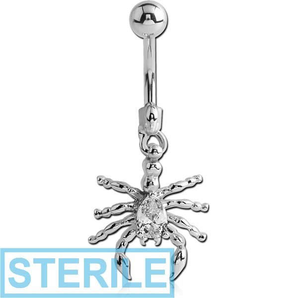 STERILE RHODIUM PLATED BRASS JEWELLED SCORPION NAVEL BANANA