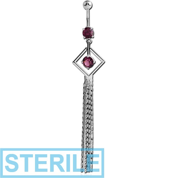 STERILE RHODIUM PLATED BRASS JEWELLED DANGLING NAVEL BANANA