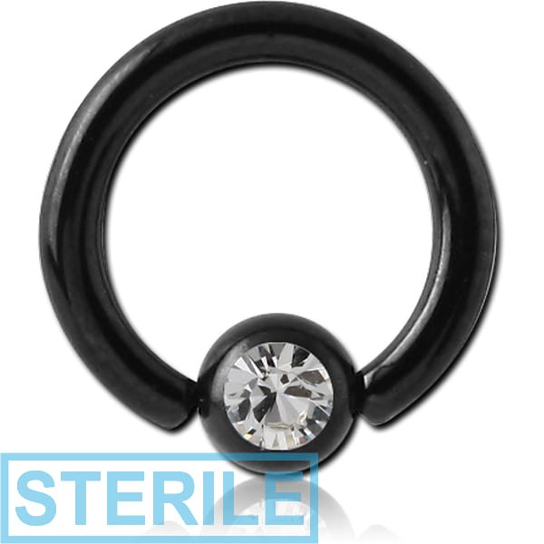 STERILE BLACK PVD COATED SURGICAL STEEL JEWELLED BALL CLOSURE RING WITH OPTIMA CRYSTAL