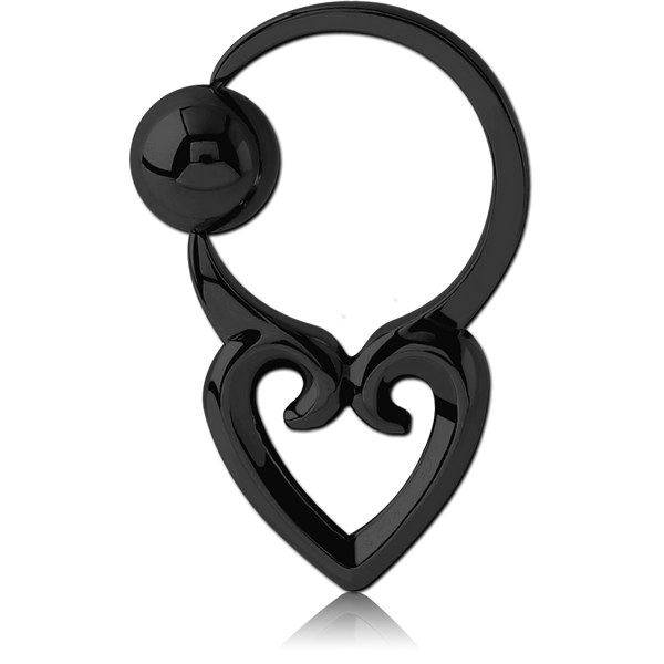 BLACK PVD COATED SURGICAL STEEL HEART SIDE BALL CLOSURE RING