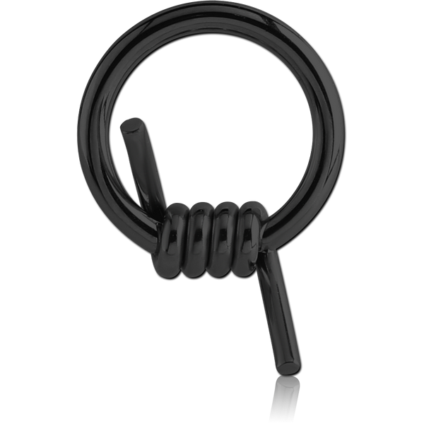 BLACK PVD COATED SURGICAL STEEL BALL CLOSURE RING WITH BARBED WIRE