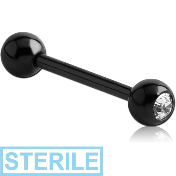 STERILE BLACK PVD COATED SURGICAL STEEL SWAROVSKI CRYSTAL JEWELLED BARBELL