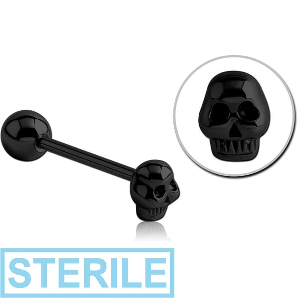 STERILE BLACK PVD COATED SURGICAL STEEL BARBELL - SKULL