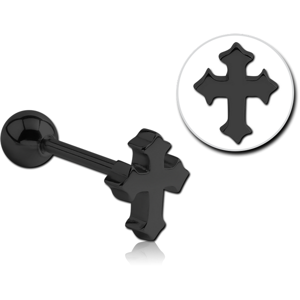 BLACK PVD COATED SURGICAL STEEL BARBELL - CROSS