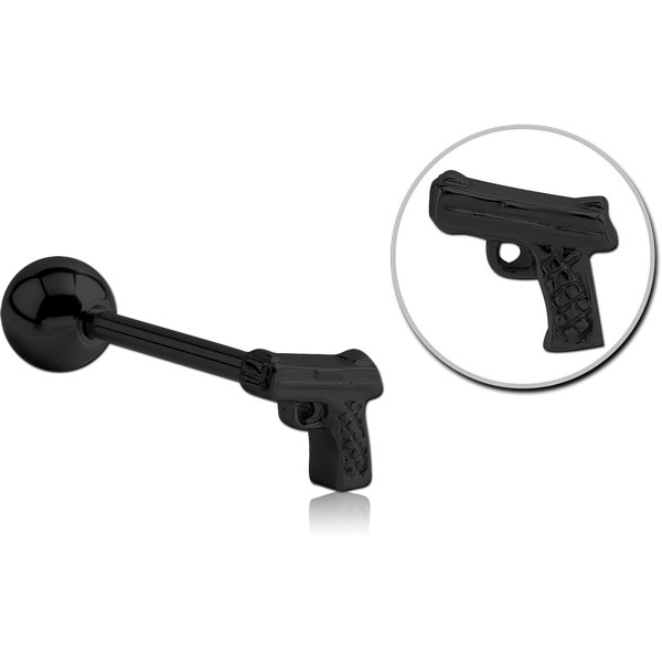 BLACK PVD COATED SURGICAL STEEL BARBELL - GUN