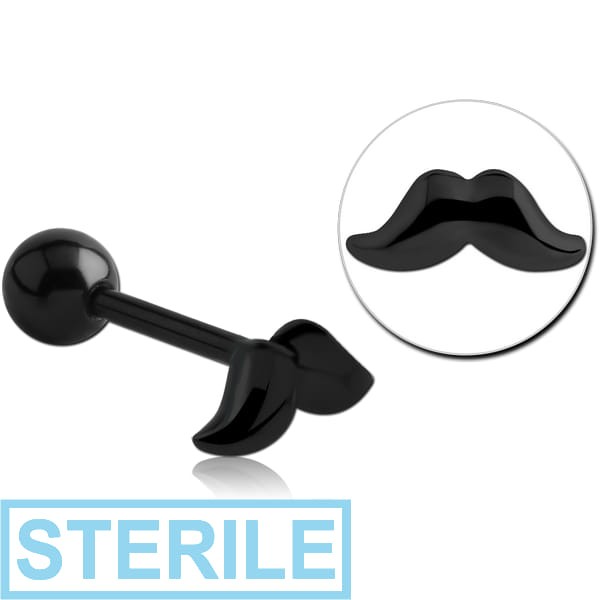 STERILE BLACK PVD COATED SURGICAL STEEL BARBELL - MUSTACHE