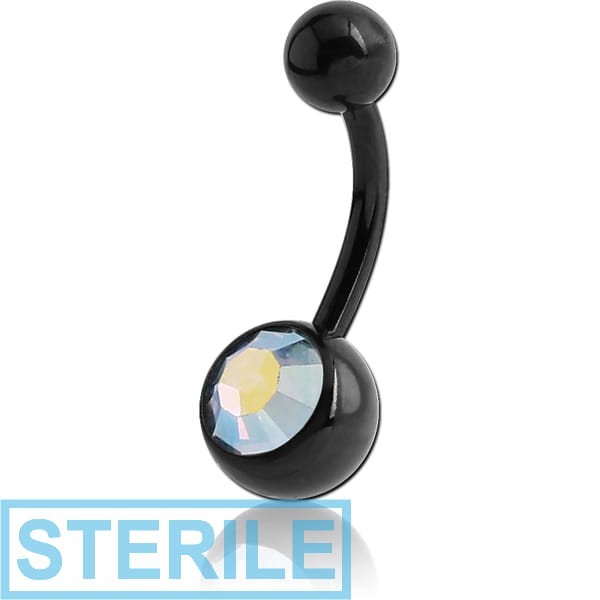 STERILE BLACK PVD COATED SURGICAL STEEL SWAROVSKI CRYSTAL JEWELLED NAVEL BANANA