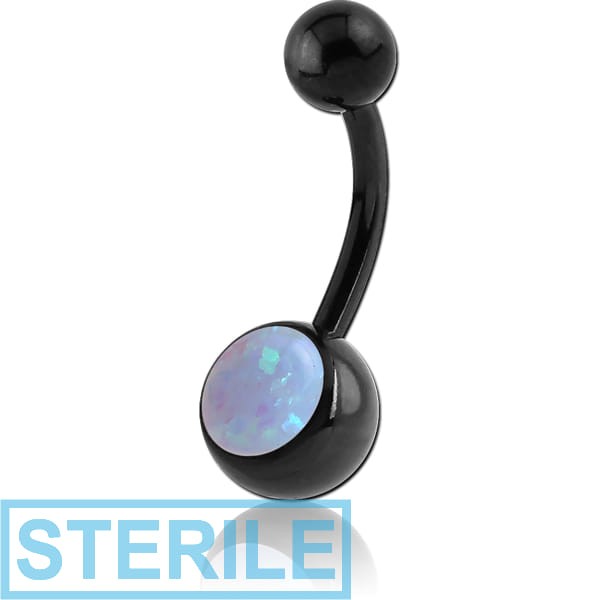 STERILE BLACK PVD COATED SURGICAL STEEL JEWELLED NAVEL BANANA WITH SYNTHETIC OPAL