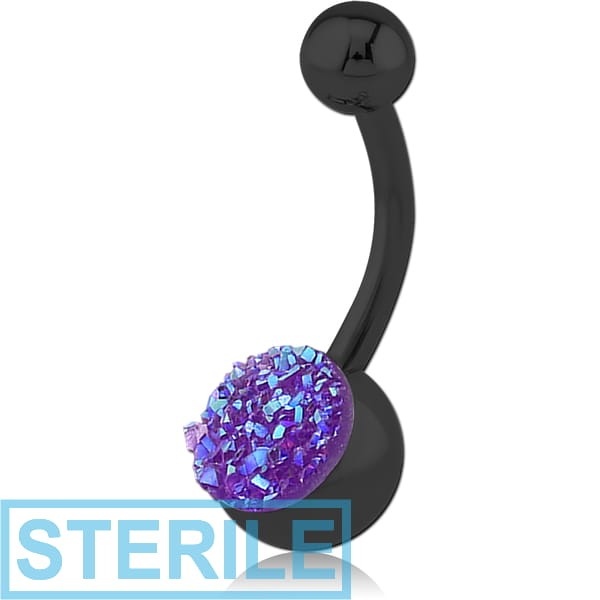 STERILE BLACK PVD COATED SURGICAL STEEL SYNTHETIC DRUZY CRYSTALS NAVEL BANANA