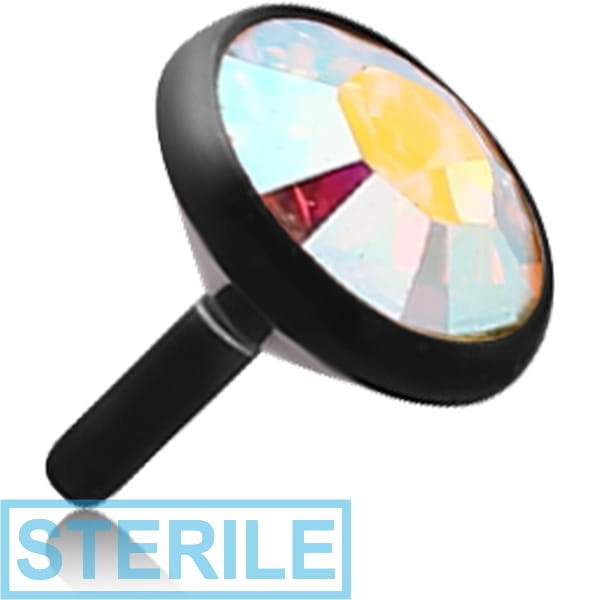 STERILE BLACK PVD COATED SURGICAL STEEL HIGH END CRYSTAL JEWELLED PUSH FIT DISC FOR BIOFLEX INTERNAL LABRET