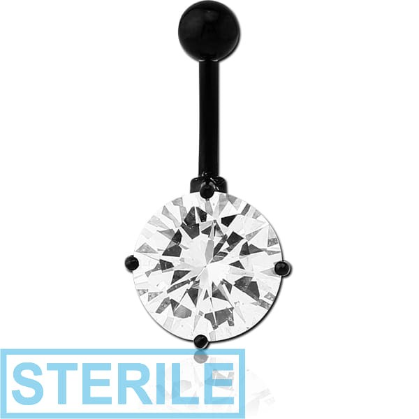 STERILE BLACK PVD COATED BRASS PRONG SET JEWELLED NAVEL BANANA
